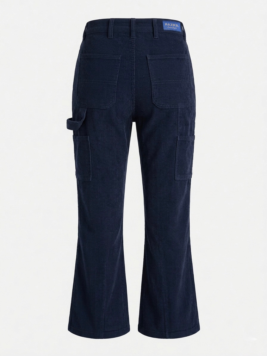 Navy Carpenter Corduroy Panel Flared Trousers-thumbmail-8