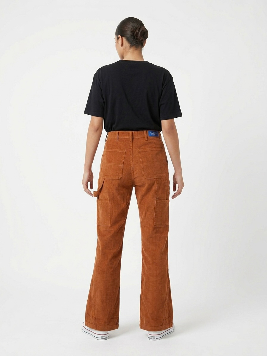 Vintage Orange Carpenter Corduroy Panel Flared Trousers