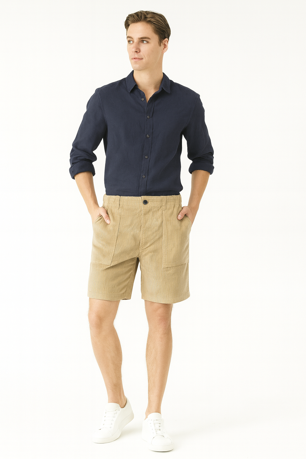 Classic Corduroy Beige Shorts