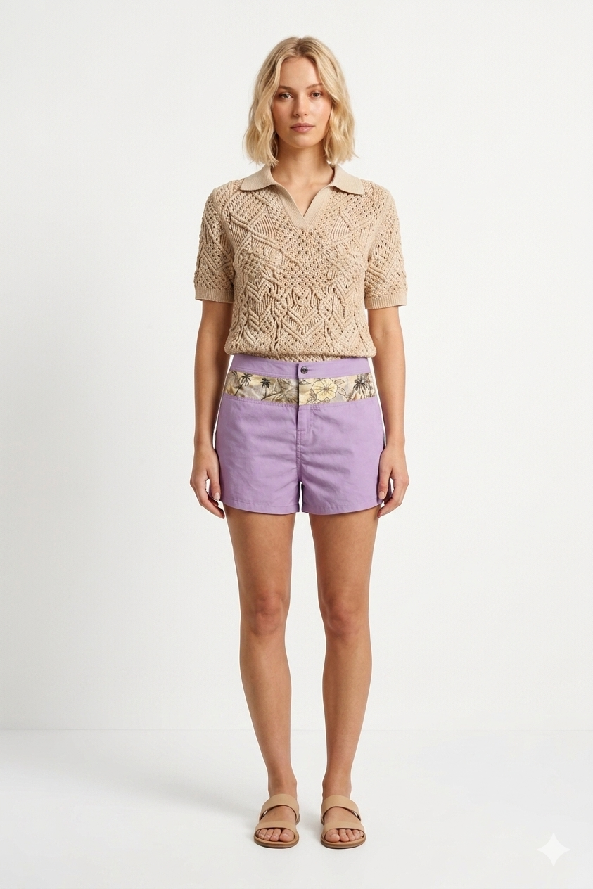 Isla Lilac Pattern-Block Women Swim Shorts-thumbmail-3