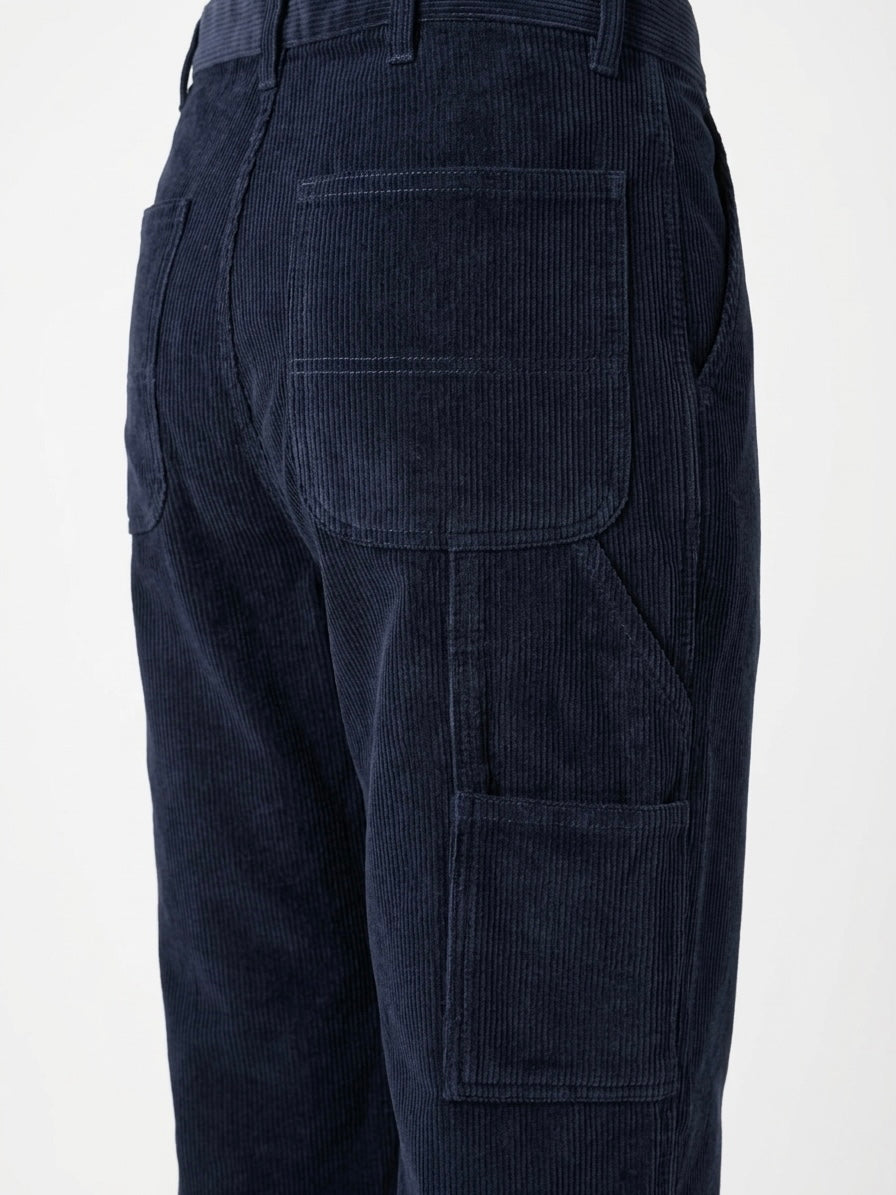 Navy Carpenter Corduroy Panel Flared Trousers-thumbmail-4