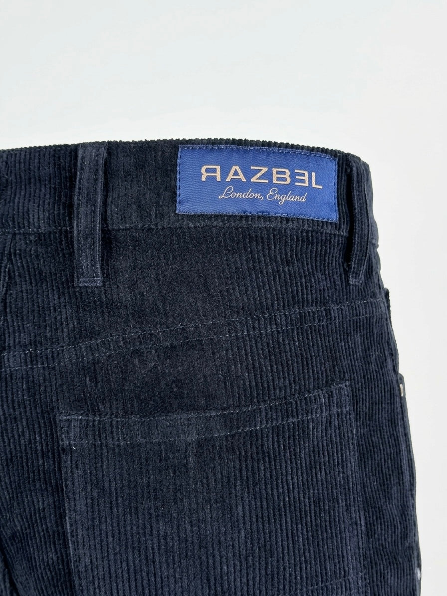 Navy Carpenter Corduroy Panel Flared Trousers-thumbmail-6