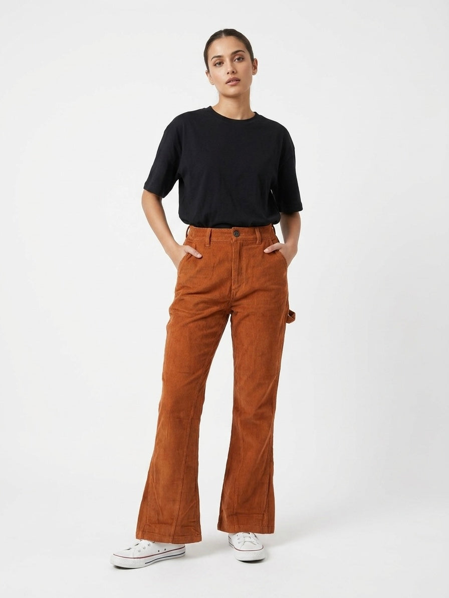 Vintage Orange Carpenter Corduroy Panel Flared Trousers